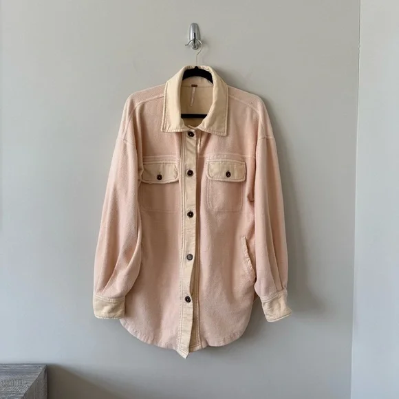 Free People “Ruby” Two tone creamsicle orange Shacket - Picture 2 of 11